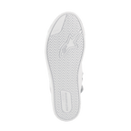Alpinestars Stated Shoes, miejskie buty motocyklowe, White Cool Gray, widok od dołu na wulkanizowaną gumową podeszwę, z bieżnikiem w jodełkę, brandingiem Alpinestars i logo TPF (Transversal Protection Frame) dla przyczepności i bezpieczeństwa