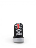 Alpinestars Buty Stella Stated Podium, damskie buty motocyklowe, czarne i białe, styl retro skate sneaker, czerwony akcent.
