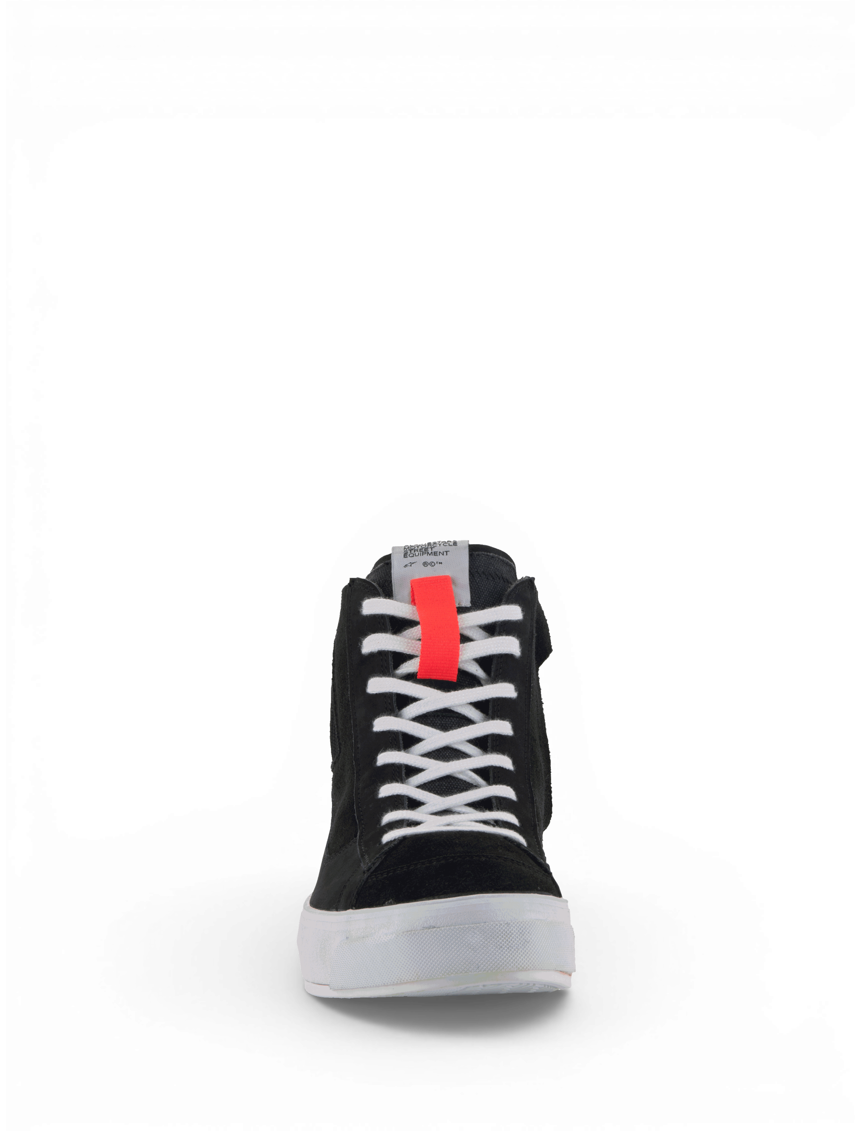 Alpinestars Buty Stella Stated Podium, damskie buty motocyklowe, czarne i białe, styl retro skate sneaker, czerwony akcent.