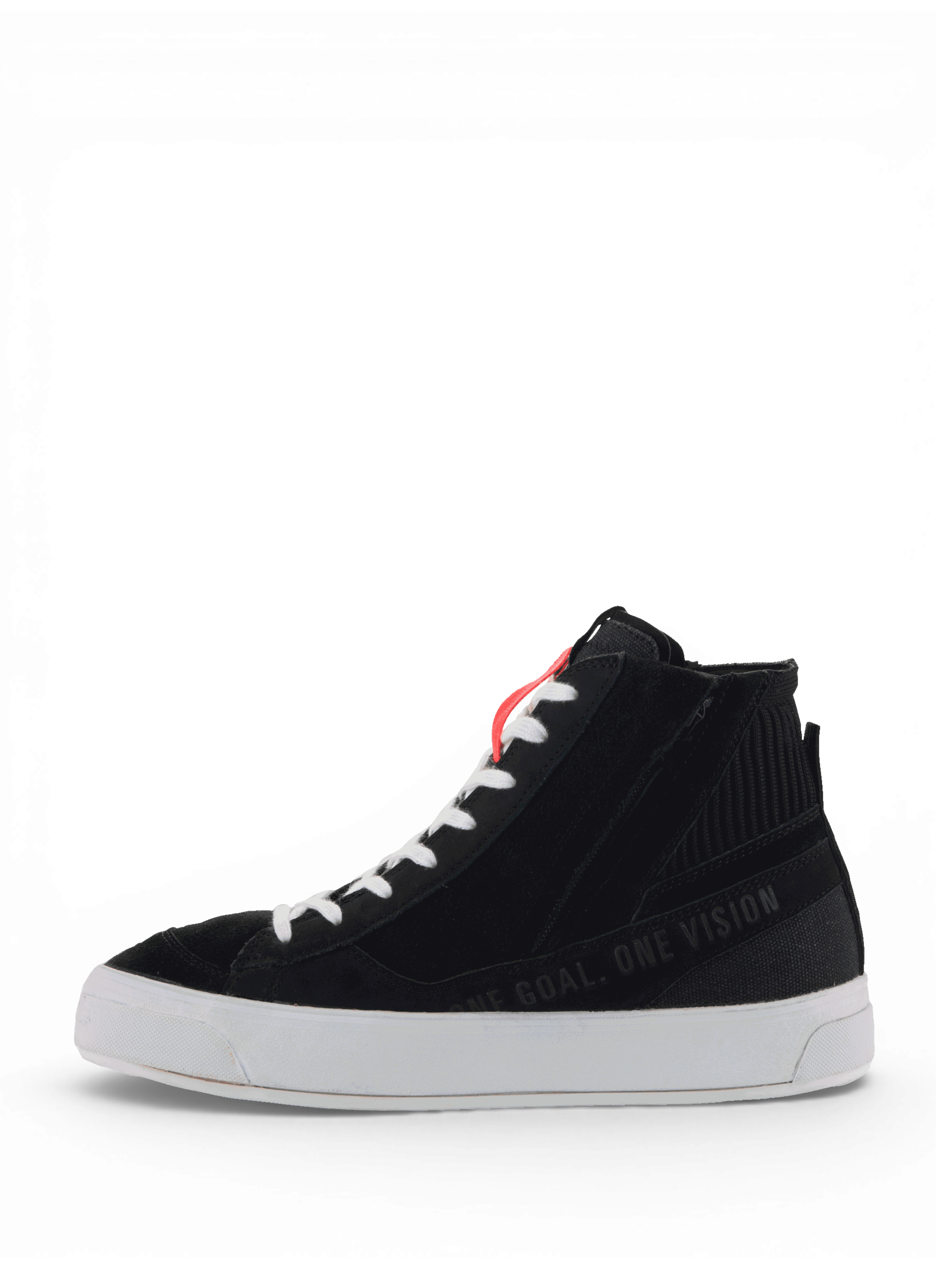 Buty Alpinestars Stella Stated Podium, damskie buty motocyklowe typu sneakersy, czarne z białą podeszwą, styl miejski i białe sznurowadła.