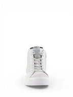 Alpinestars Stella Stated Podium Shoes, women's urban motorcycle riding shoes, white and cool gray leather sneaker.