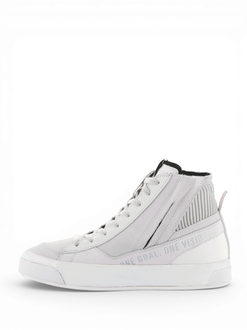 Alpinestars Stella Stated Podium Shoes, women's white and gray urban motorcycle sneakers with side zip and vulcanized sole.