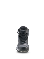 Buty Alpinestars Faster-4 Drystar®, buty motocyklowe, czarne, chłodno szare i białe, widok z przodu ze sznurowanym zapięciem i paskiem na rzep na kostce, sportowy niski profil do jazdy szosowej