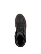 Buty Alpinestars J-6 Waterproof, Black Gum, widok z góry, czarne skórzane buty motocyklowe z gumową podeszwą, miejskie sneakersy z czarnymi sznurowadłami