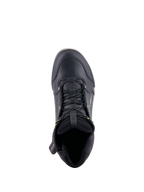 Buty Alpinestars Chrome Drystar®, miejskie buty motocyklowe, czarne i żółte fluo, widok z góry ukazujący konstrukcję ze skóry premium, sznurowadła z żółtymi akcentami oraz wyściełany kołnierz zapewniający komfort