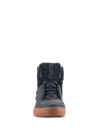 Alpinestars Chrome Drystar® Shoes, Black and Gum, front view of urban motorcycle riding shoe, casual sneaker-style high-top with laces, leather and suede construction with a brown gum sole