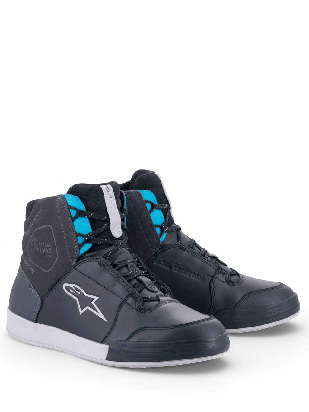 Alpinestars Chrome Women's Drystar® Shoes, waterproof urban motorcycle riding shoes in black and turquoise leather.