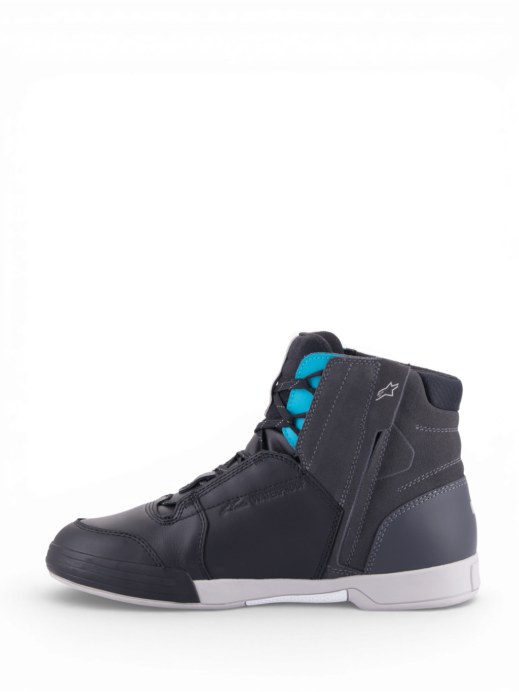 Alpinestars Stella Chrome Drystar® Riding Shoes, waterproof urban motorcycle footwear, women's, black and turquoise leather.