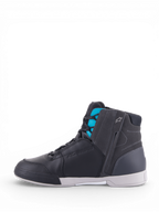 Alpinestars Stella Chrome Drystar® Riding Shoes, waterproof urban motorcycle footwear, women's, black and turquoise leather.