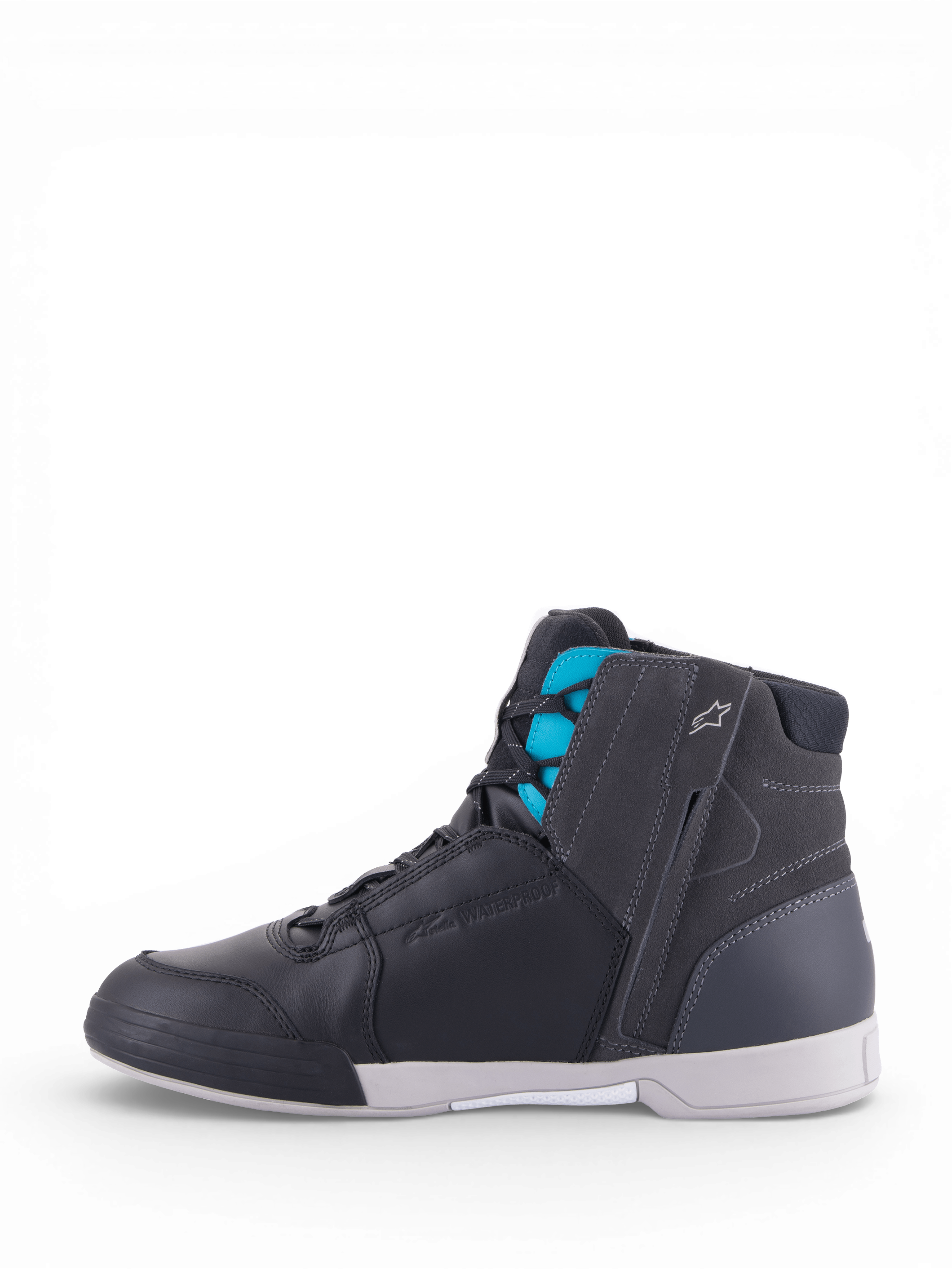 Alpinestars Stella Chrome Drystar® Riding Shoes, waterproof urban motorcycle footwear, women's, black and turquoise leather.