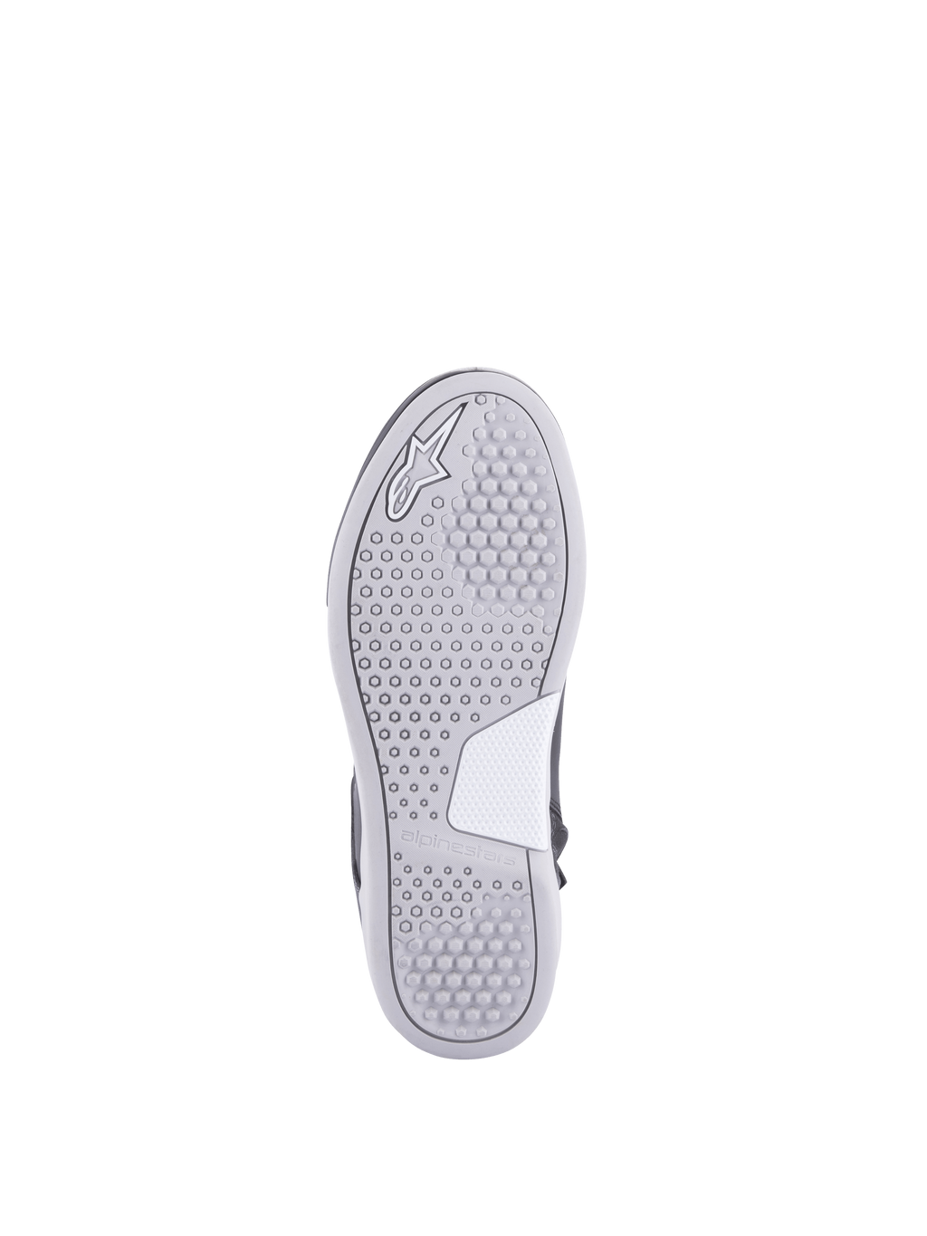 Alpinestars Stella Chrome Drystar® Shoes, women's urban motorcycle footwear, white and gray rubber sole with hexagonal tread.