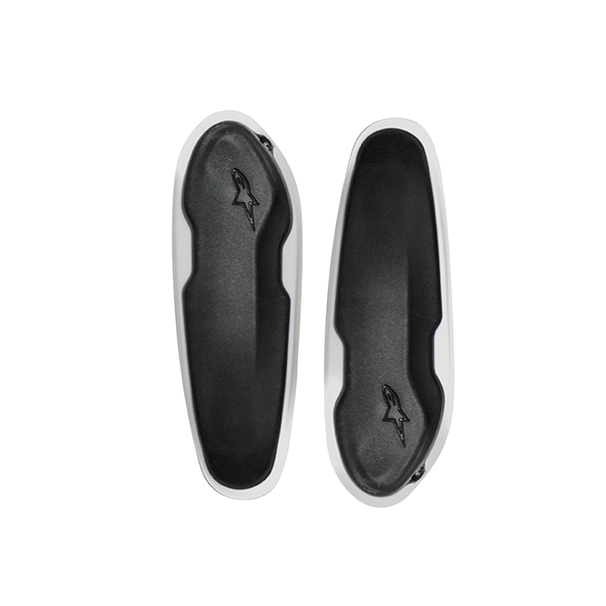 Alpinestars Toe Slider, wymienne ślizgi do butów motocyklowych, czarno-białe, owalne nakładki ochronne z wytłoczonym logo gwiazdy, wytrzymałe metalowe części zamienne do butów wyścigowych