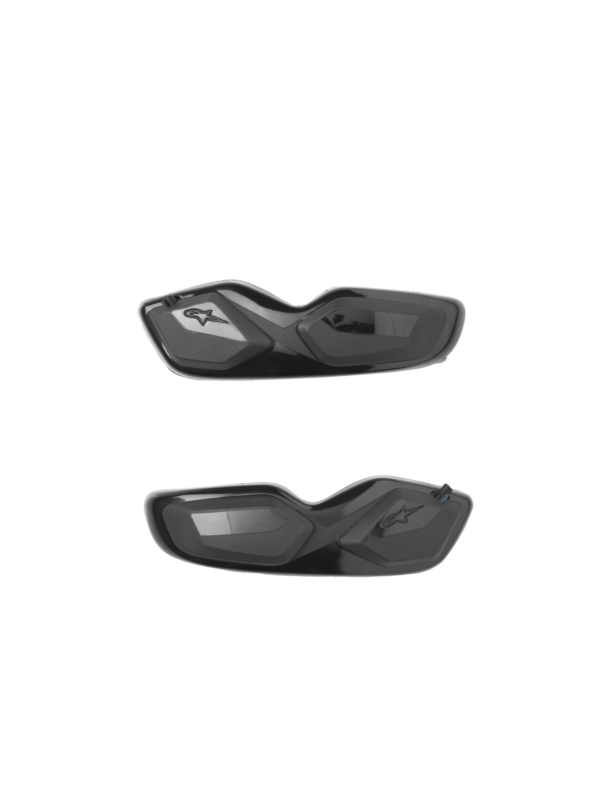 Alpinestars SMX-6 Toe Sliders, wymienne slidery do butów motocyklowych, czarne, błyszczące i matowe wykończenie, aerodynamiczny design z wytłoczonym logo gwiazdy, para do użytku wyścigowego i sportowego