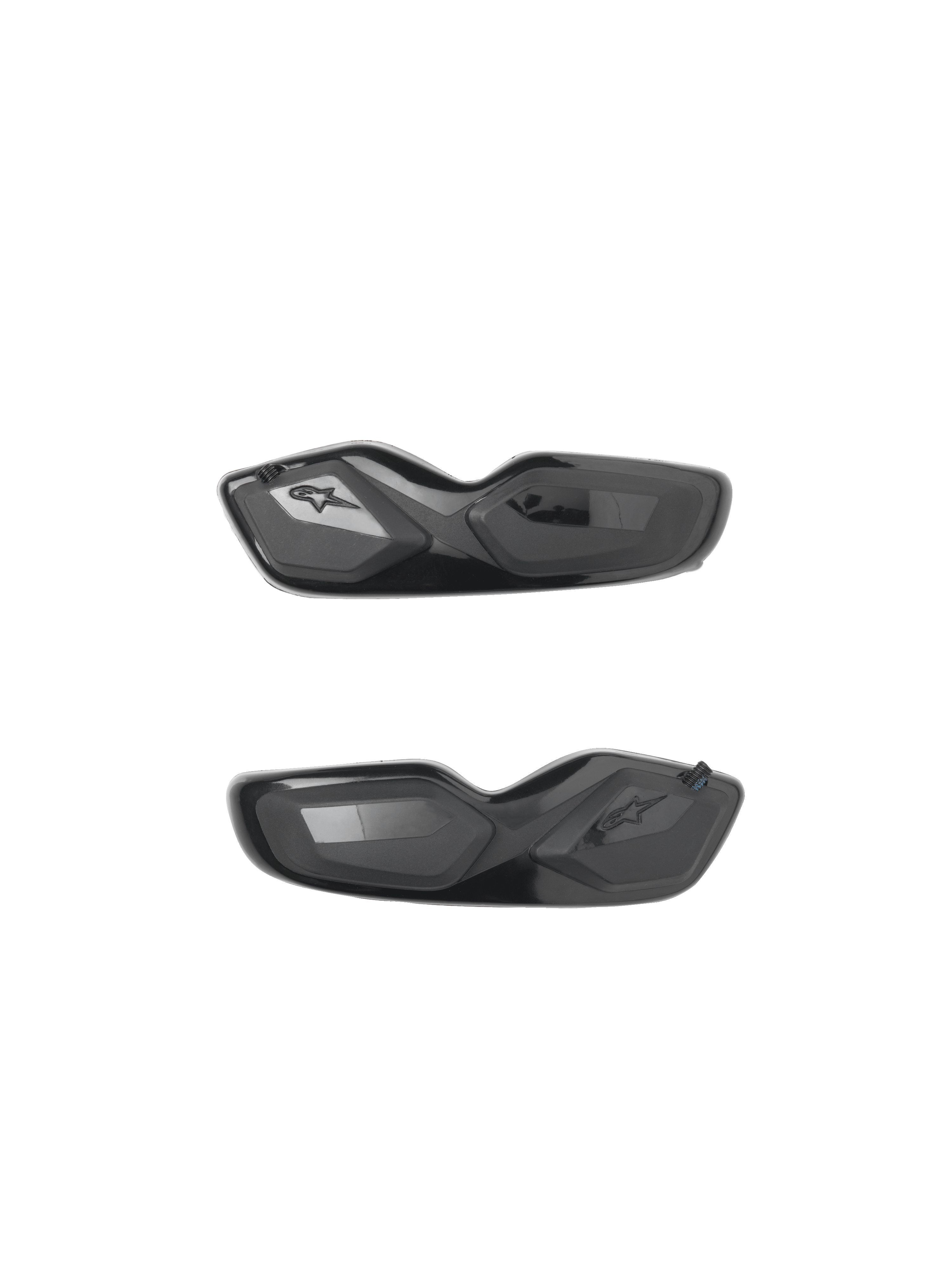 Alpinestars SMX-6 Toe Sliders, wymienne slidery do butów motocyklowych, czarne, błyszczące i matowe wykończenie, aerodynamiczny design z wytłoczonym logo gwiazdy, para do użytku wyścigowego i sportowego