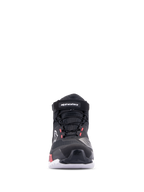 Alpinestars CR-X Women's Drystar® Riding Shoe, Black White Diva Pink, front view, waterproof motorcycle footwear with technical textile upper, laces, and velcro ankle strap, featuring white branding and diva pink accents.