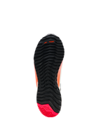 Alpinestars CR-X Women's Drystar® Riding Shoes, widok podeszwy, czarne z piętą Diva Pink, solidny bieżnik z asymetryczną konfiguracją kołków, rowki zginające w przedniej części stopy, branding TPF