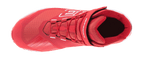 Alpinestars MM93 CR-X Drystar Riding Shoe, buty motocyklowe, jasnoczerwone i białe, widok z góry prezentujący system sznurowania i regulowany pasek na kostkę, duża grafika 93 i branding Alpinestars, wodoodporne obuwie o designie inspirowanym butami do biegania