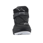 Alpinestars Speedflight Street Shoes, Black Gun Metal, front view featuring mesh upper, hook-and-loop ankle strap with MO.ST.EQ. branding, and star logos, contemporary urban motorcycle riding shoes