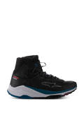 Alpinestars Speedforce XR Shoes, czarne wysokie sneakersy motocyklowe, teksturowany kołnierz z oddychającej siatki, biała podeszwa środkowa z akcentami petrol green, wytrzymała czarna podeszwa z różowymi detalami, logo z przerywaną gwiazdą z boku, kolekcja Urban Series, nowoczesne obuwie do jazdy miejskiej