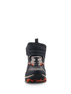 Buty Alpinestars Speedstreet, miejskie buty motocyklowe, Black Almond i Hot Orange, widok z przodu z dużym paskiem na rzep przy kostce, sznurowanym zapięciem i pomarańczowymi akcentami na podeszwie