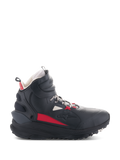 Buty Alpinestars Speedstreet, motocyklowe buty do jazdy, czarne, ecru i jasnoczerwone, wysoki profil boczny, design inspirowany stylem streetwearowym, wyściełany kołnierz kostki, gruba podeszwa z oznaczeniem TPF, obuwie ochronne do jazdy miejskiej