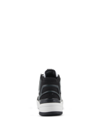 Alpinestars Speedflight Shoes, buty motocyklowe Performance, czarno-szaro-białe, widok z tyłu podkreślający asymetryczny zapiętek TPU z logo, białą podeszwę środkową i sportowy design w stylu miejskim