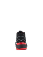 Buty Alpinestars Speedflight, motocyklowe buty miejskie, czarno-czerwono-białe, widok z tyłu pokazujący formowany element pięty z małym białym logo Astar, czerwony zapiętek z napisem alpinestars oraz cholewkę z wytrzymałego materiału ripstop