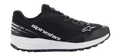 Buty Alpinestars Meta Road V2, czarne obuwie sportowe z grubą białą podeszwą, biały napis Alpinestars i logo gwiazdy, cholewka z teksturowanej siateczki, czarne sznurowadła, wytrzymała przyczepna podeszwa, lekki sportowy design do pracy w zespole wyścigowym i użytku codziennego