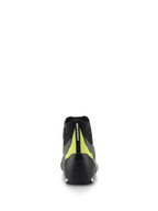 Alpinestars Supertech Shoes, Auto Racing Footwear, Gray and Black, Rear view featuring black carbon heel cup and bright fluo yellow vertical strip with branding, professional motorsport design