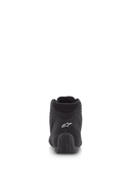 Alpinestars SP V2 Shoes, Auto Racing Shoes, Black, rear view featuring premium suede upper with white logo on the heel and textured rubber sole, professional motorsport footwear