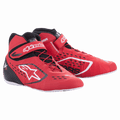 Alpinestars Tech-1 KX V2 Shoes, buty wyścigowe do kartingu, czerwono-czarno-białe, wysoka konstrukcja z paskami na rzep, biała podeszwa, oddychająca perforowana konstrukcja, profesjonalne obuwie motorsportowe