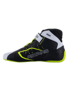 Buty Alpinestars Tech-1 KX V3 - FIA, buty kartingowe, czarno-białe i żółty fluo, smukły profil z brandingiem ASTARS z boku, regulowany pasek i fluorescencyjne akcenty, lekkie obuwie wyścigowe