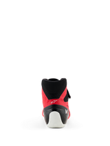 Alpinestars Tech-1 KX V3 Shoes - FIA, Karting Shoes, Red and Black, rear view highlighting the white heel reinforcement, black mesh collar, and streamlined profile for professional racing.