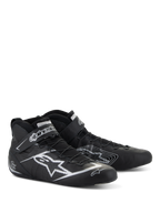 Alpinestars Tech-1 Z V3 Shoes FIA, buty samochodowe, czarno-srebrne, wysokiej jakości skóra bydlęca ze srebrnym logo gwiazdy Alpinestars, smukły niski profil z systemem szybkiego sznurowania i paskiem na rzep