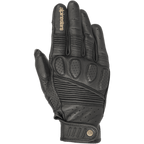 Alpinestars Crazy Eight Gloves, czarne skórzane rękawice motocyklowe, z harmonijkowymi panelami elastycznymi na palcach i wierzchu dłoni, perforowaną wyściółką kostek, beżowym logo Alpinestars na palcu wskazującym oraz regulowanym paskiem na rzep z okrągłym logo.