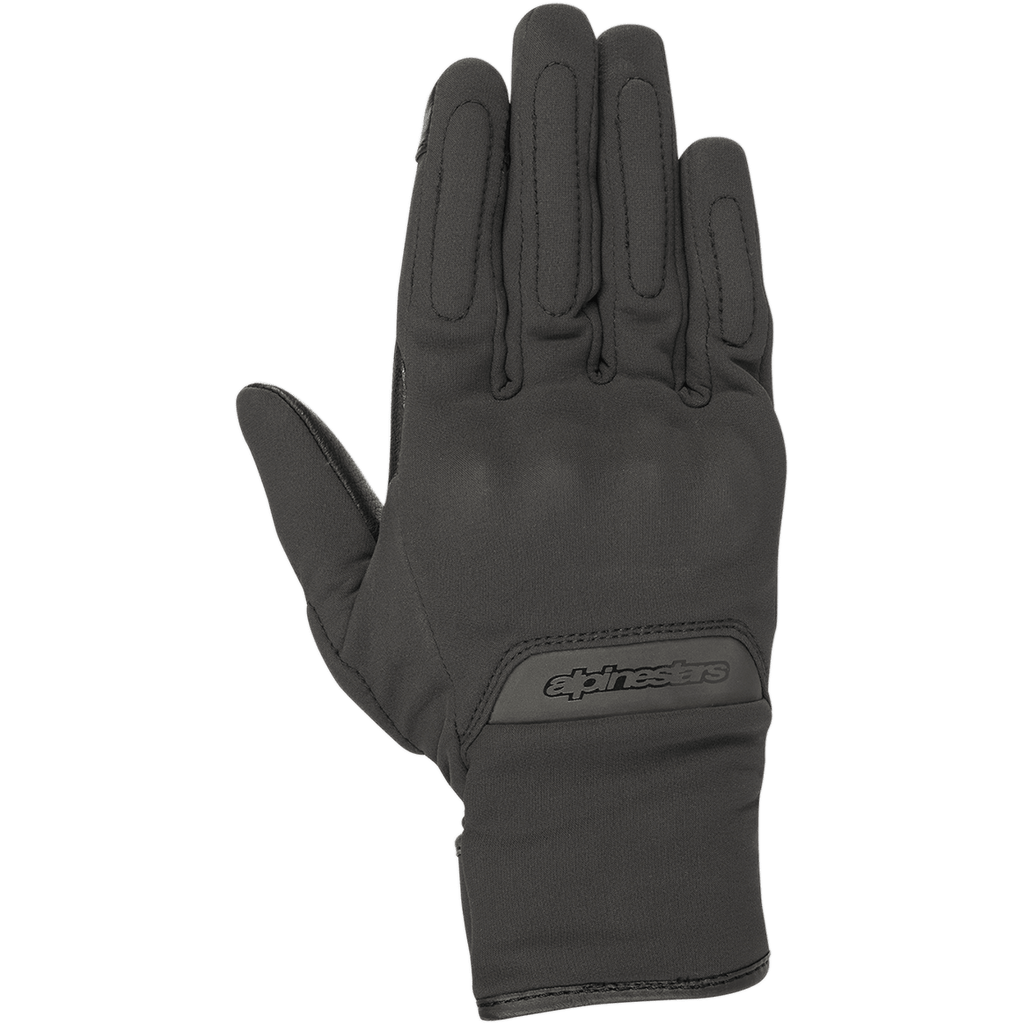 Alpinestars Stella C1 Windstopper V2, damskie miejskie rękawice motocyklowe, czarne, widok z wierzchu dłoni, subtelna zintegrowana ochrona kostek, tłoczone logo na mankiecie, wiatroszczelna tkanina GORE-TEX Windstopper