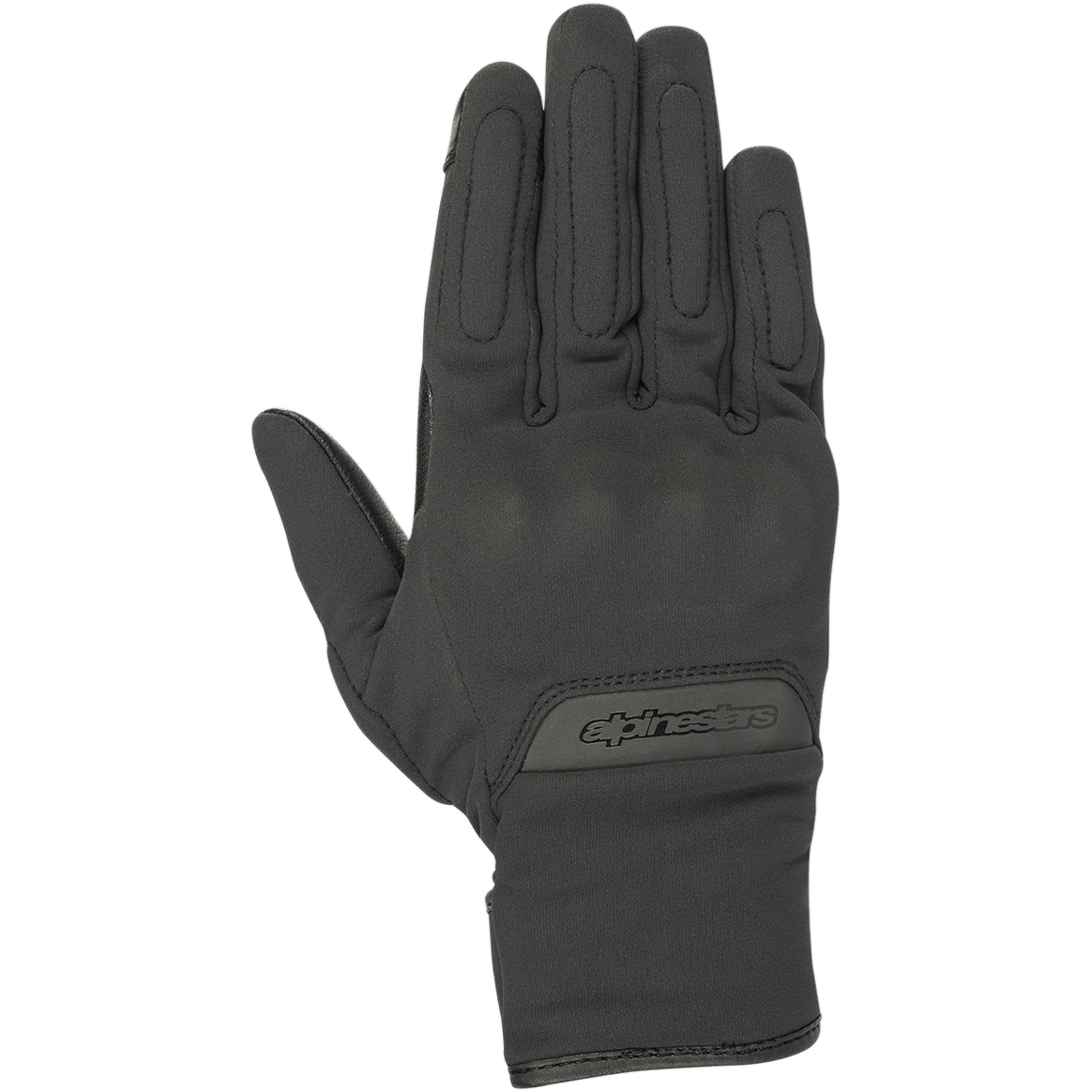 Alpinestars Stella C1 Windstopper V2, damskie miejskie rękawice motocyklowe, czarne, widok z wierzchu dłoni, subtelna zintegrowana ochrona kostek, tłoczone logo na mankiecie, wiatroszczelna tkanina GORE-TEX Windstopper