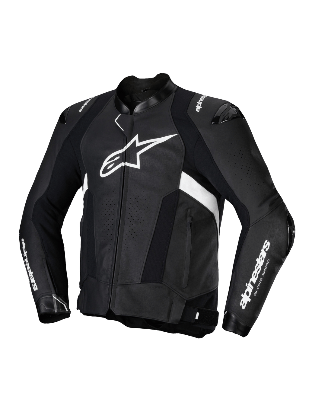 Alpinestars Missile V3, męska kurtka motocyklowa skórzana wyścigowa, czarna i biała, certyfikowana CE, ochraniacze ramion i łokci