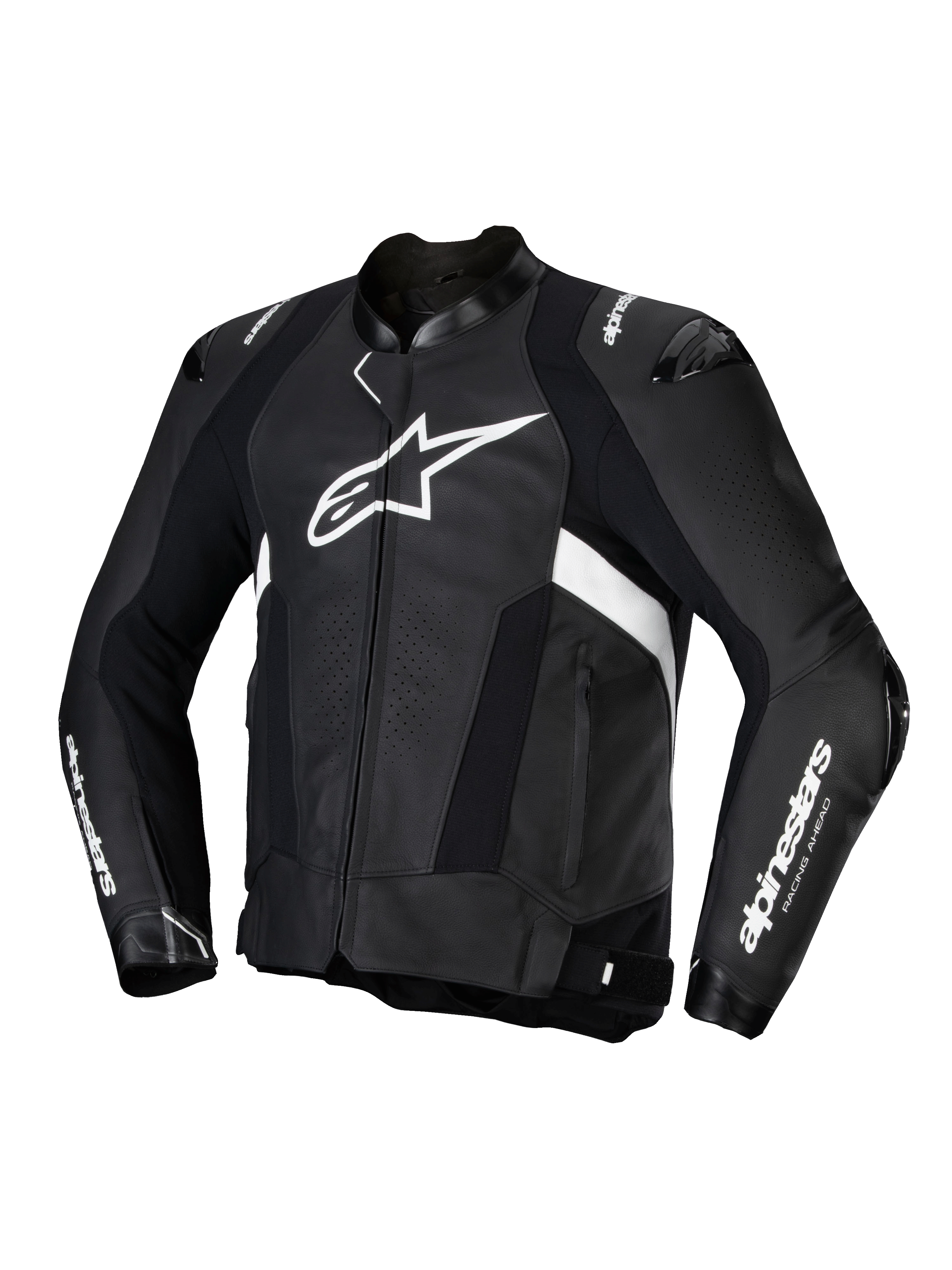 Alpinestars Missile V3, męska kurtka motocyklowa skórzana wyścigowa, czarna i biała, certyfikowana CE, ochraniacze ramion i łokci
