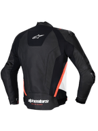 Alpinestars Missile V3 Skórzana Kurtka, męska kurtka motocyklowa wyścigowa, tył, czarna, biała i czerwona fluo, wysokiej jakości skóra bydlęca, certyfikat CE