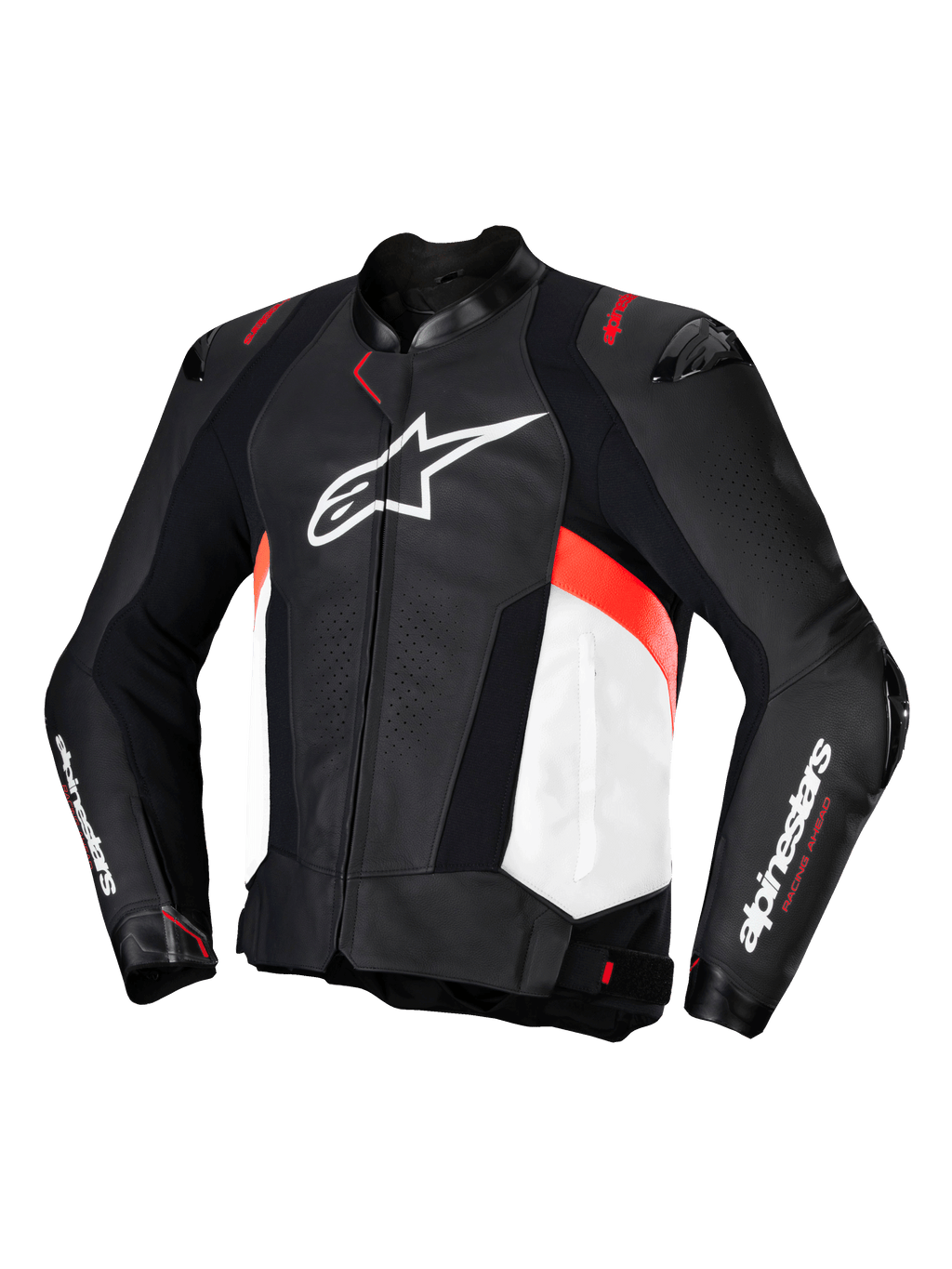 Kurtka skórzana Alpinestars Missile V3, męska kurtka motocyklowa sportowa, czarna z białymi i czerwonymi akcentami, certyfikowana CE
