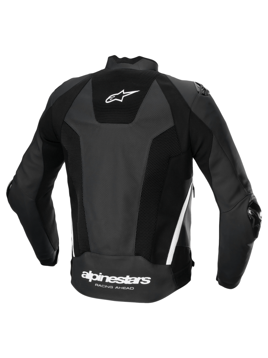 Alpinestars Skórzana Kurtka Missile V3 Airflow, męska motocyklowa kurtka wyścigowa, tył, czarna i biała, perforowana skóra premium z panelami stretch i logiem z tyłu