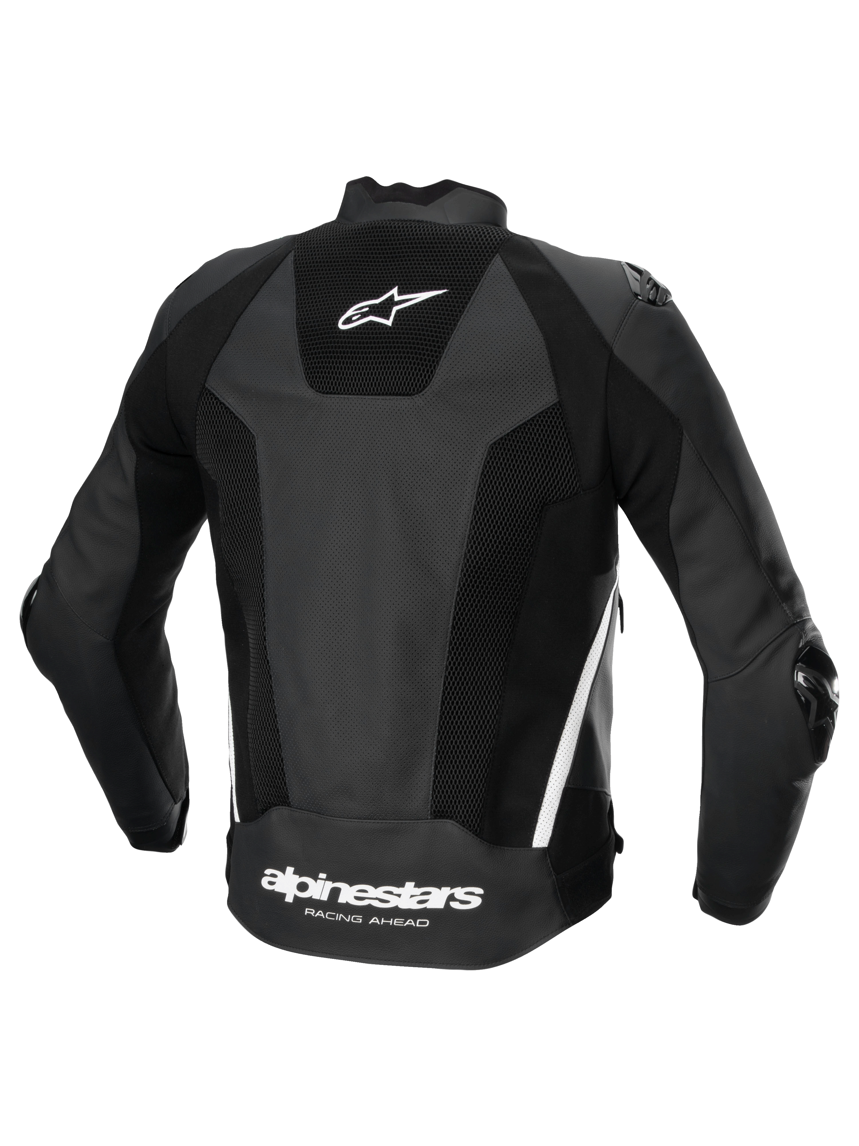 Alpinestars Skórzana Kurtka Missile V3 Airflow, męska motocyklowa kurtka wyścigowa, tył, czarna i biała, perforowana skóra premium z panelami stretch i logiem z tyłu