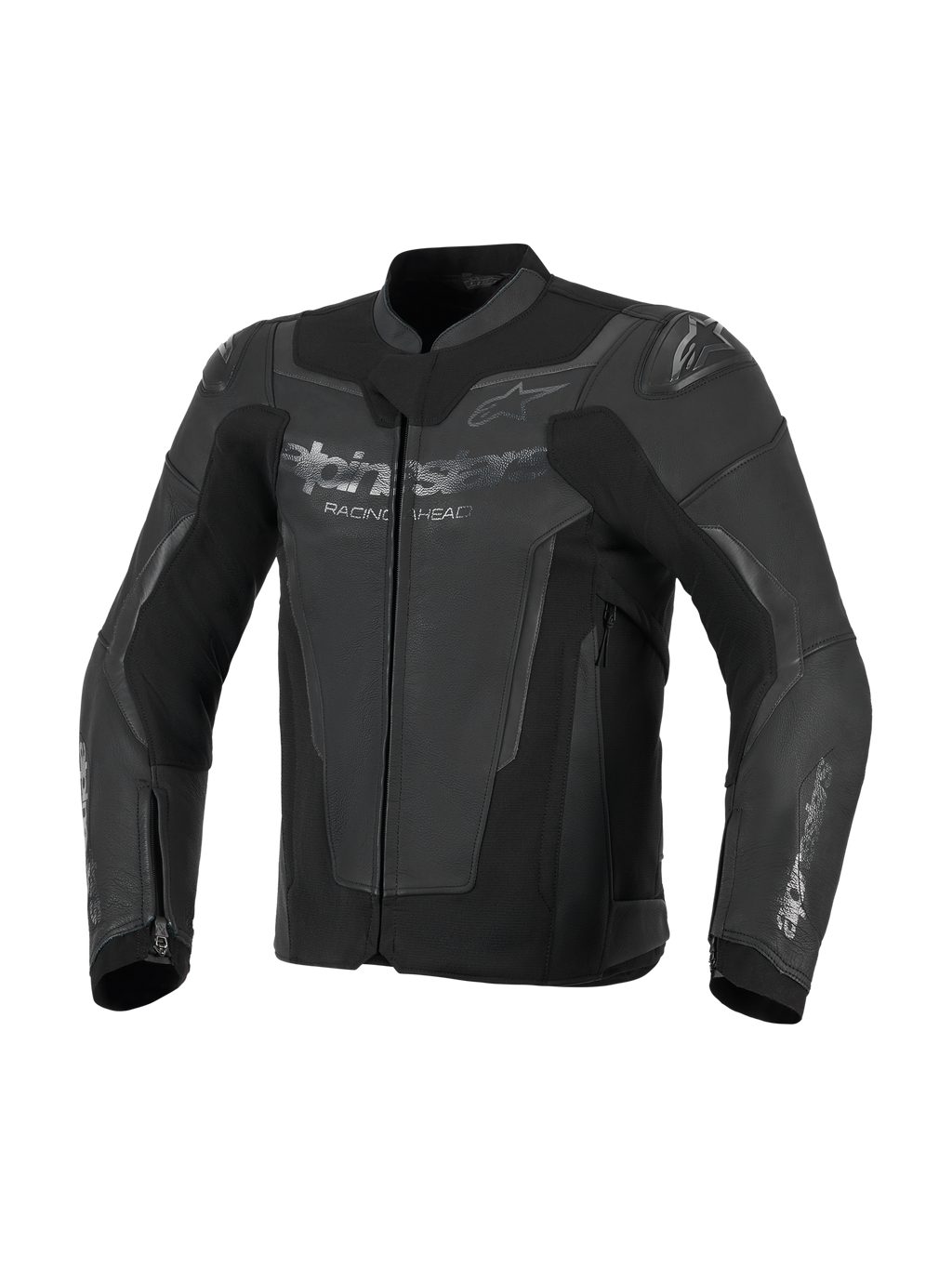 Alpinestars GP Force V2 Leather Jacket, czarna, konstrukcja z najwyższej jakości skóry bydlęcej z panelami o wysokiej rozciągliwości, zintegrowane ochraniacze ramion GP Lite Evo DFS, logo Alpinestars na klatce piersiowej i rękawach, sportowa odzież motocyklowa