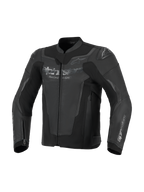 Alpinestars GP Force V2 Leather Jacket, czarna, konstrukcja z najwyższej jakości skóry bydlęcej z panelami o wysokiej rozciągliwości, zintegrowane ochraniacze ramion GP Lite Evo DFS, logo Alpinestars na klatce piersiowej i rękawach, sportowa odzież motocyklowa