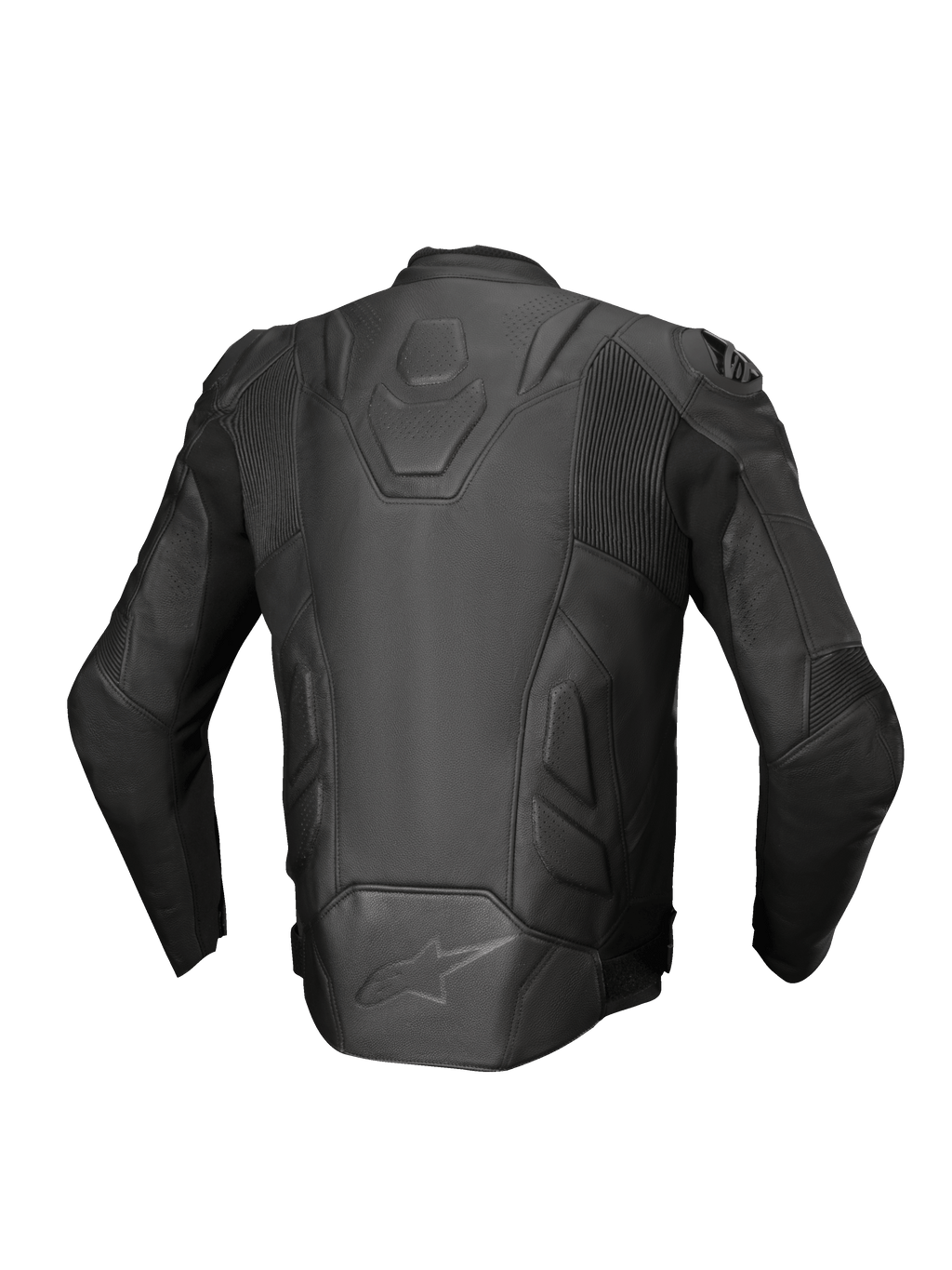 Alpinestars Kurtka Dusk Skórzana, męska kurtka motocyklowa, czarna, skóra premium, widok z tyłu z elastycznymi panelami.
