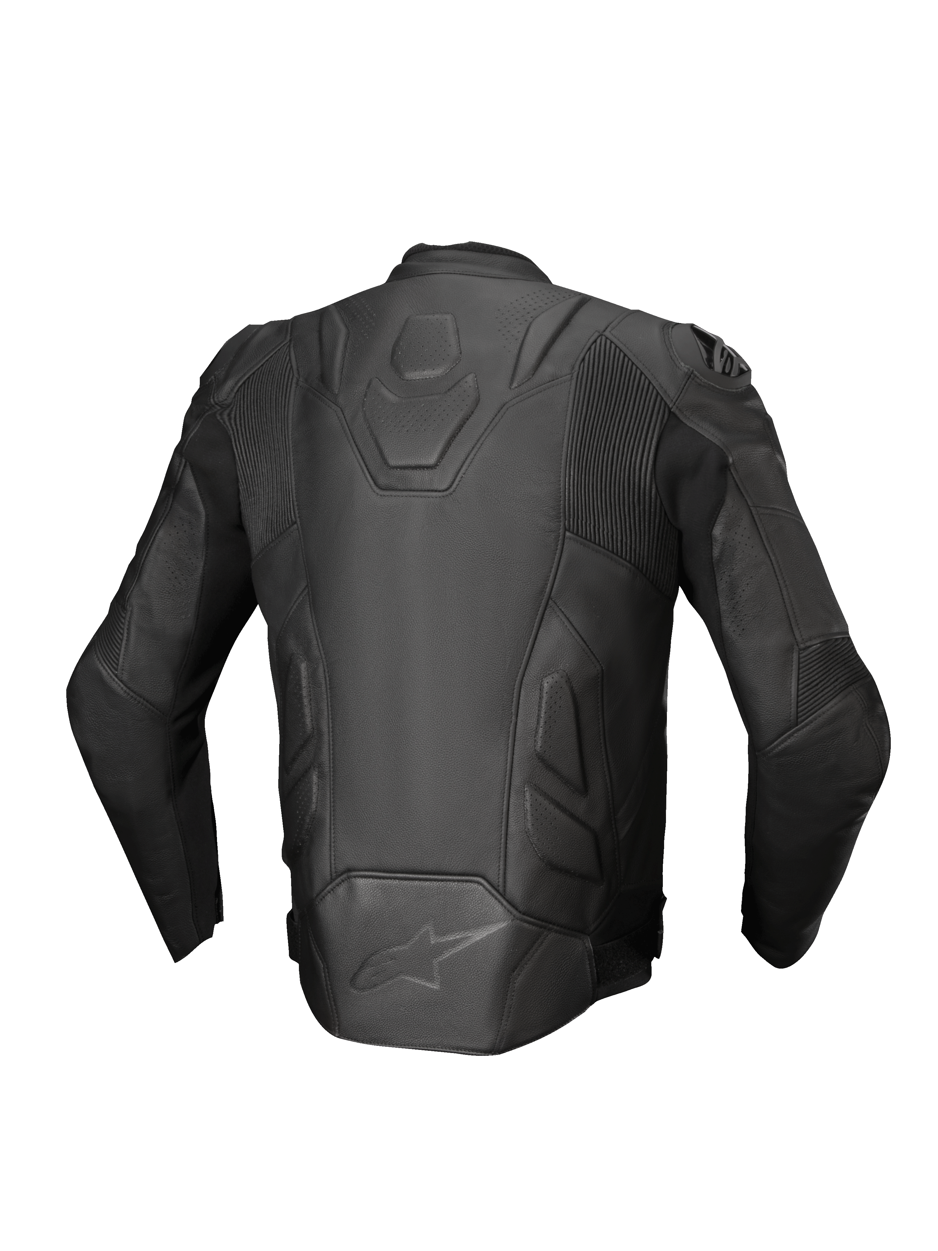 Alpinestars Kurtka Dusk Skórzana, męska kurtka motocyklowa, czarna, skóra premium, widok z tyłu z elastycznymi panelami.