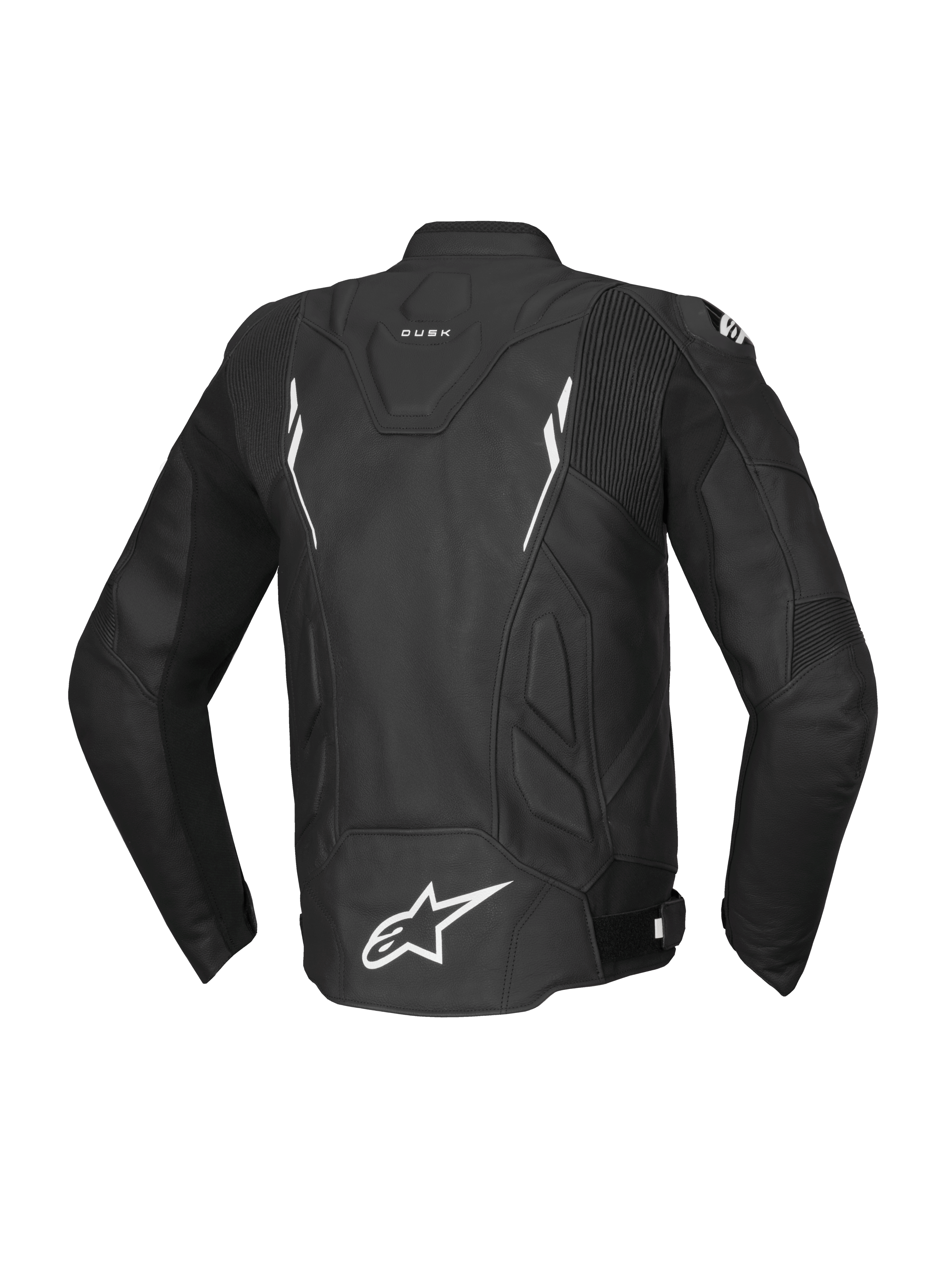 Alpinestars Kurtka Dusk Skórzana, męska kurtka wyścigowa, czarna i biała, skóra bydlęca, widok z tyłu, Tech-Air Ready
