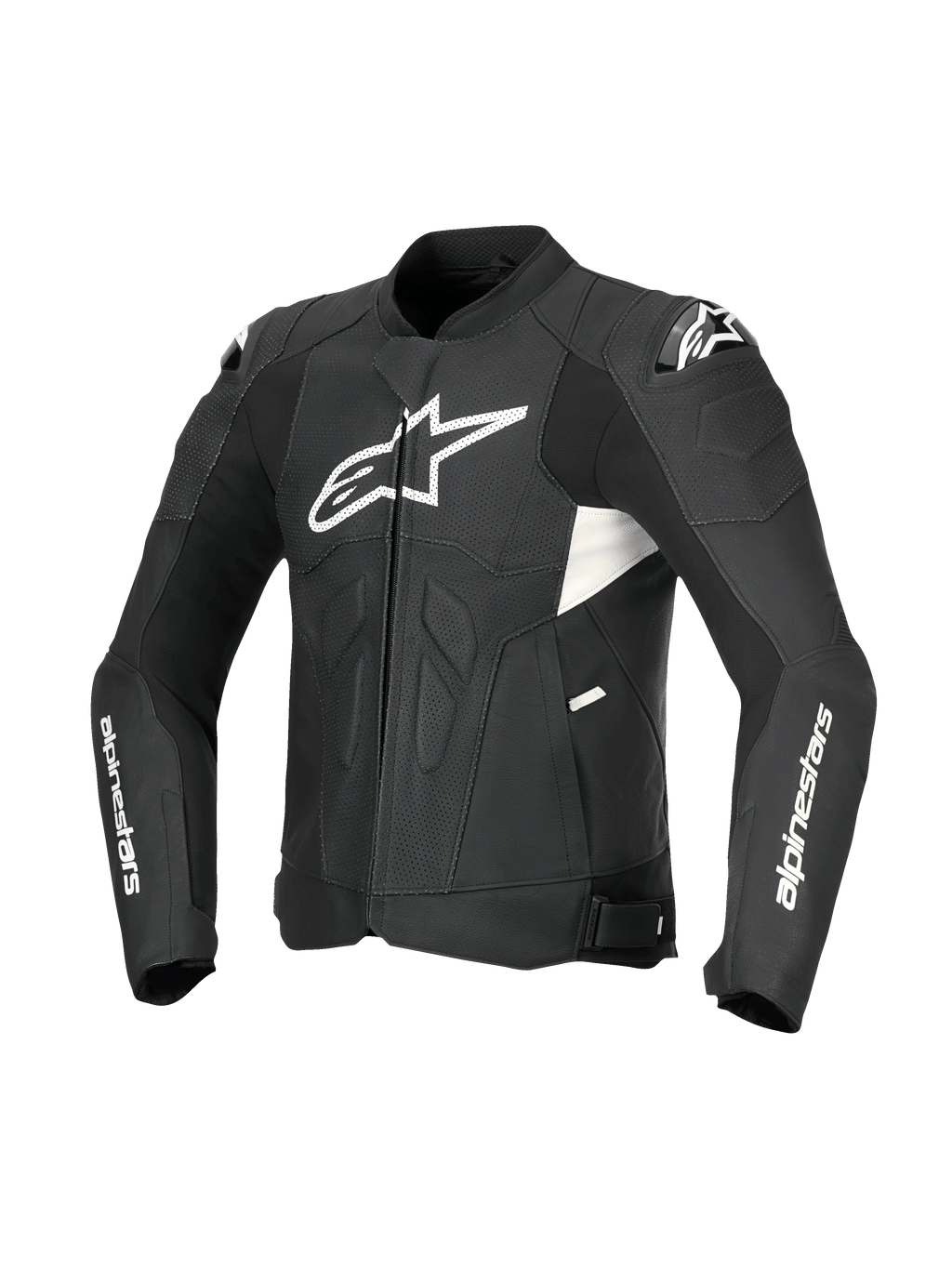 Alpinestars Kurtka Dusk Airflow Skórzana, męska motocyklowa kurtka skórzana w kolorze czarnym i białym, rozległe perforacje, ochraniacze ramion DFS, certyfikat CE klasy AA