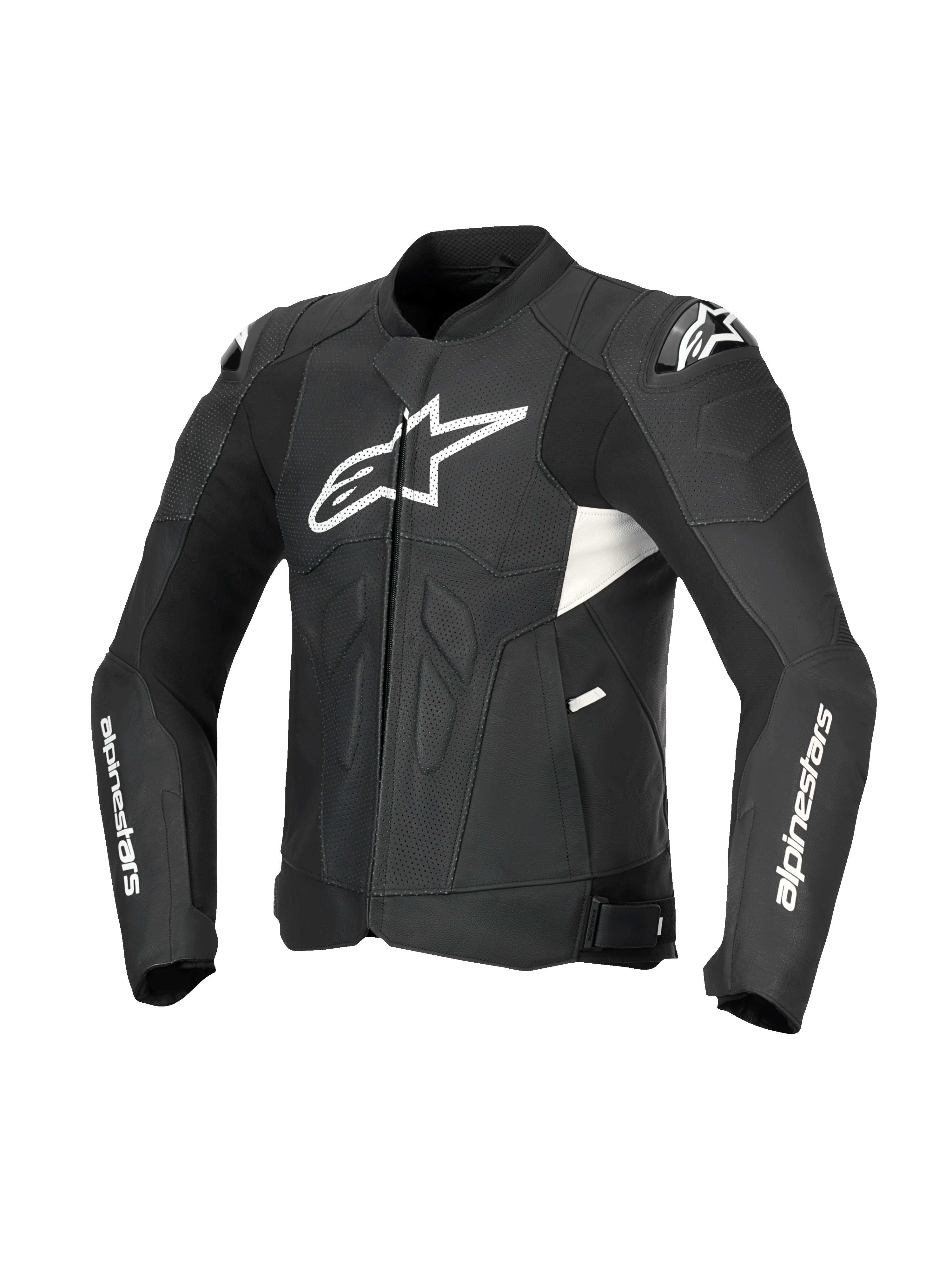 Alpinestars Kurtka Dusk Airflow Skórzana, męska motocyklowa kurtka skórzana w kolorze czarnym i białym, rozległe perforacje, ochraniacze ramion DFS, certyfikat CE klasy AA